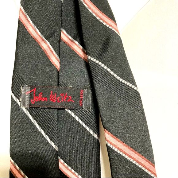 JOHN WEITZ Vintage Black Pink White Vintage Diagonal Strip Men's Necktie 3" Wide - Picture 3 of 9
